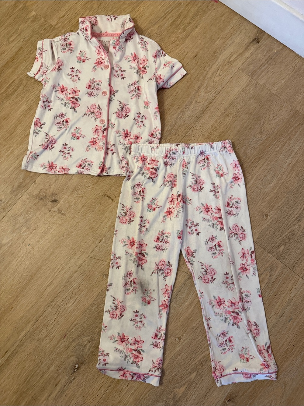 Laura Ashley Cream and Pink Floral Short-Sleeve Pajama Set